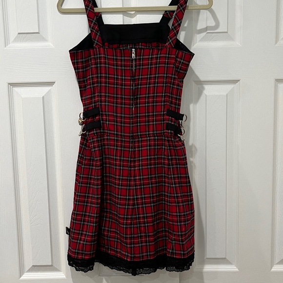 Tripp NYC Red Plaid Pinafore Dress with Black Lace Trim - Picture 4 of 5